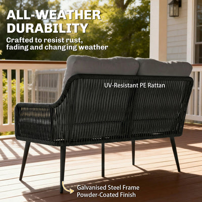 Outsunny Rattan Garden Furniture Set, 4 Piece Outdoor Patio Furniture with Tempered Glass Table and Chairs, Indoor Balcony Conservatory Set 