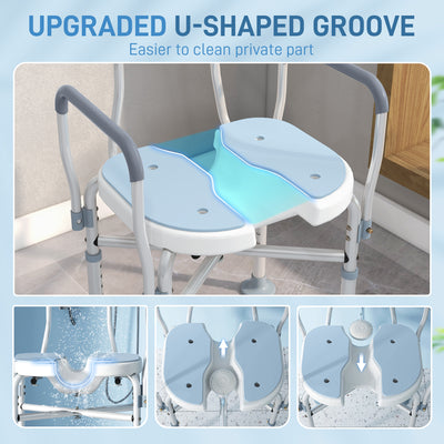 HOMCOM Aluminium Shower Chair, with Padded Seat - Light Blue 