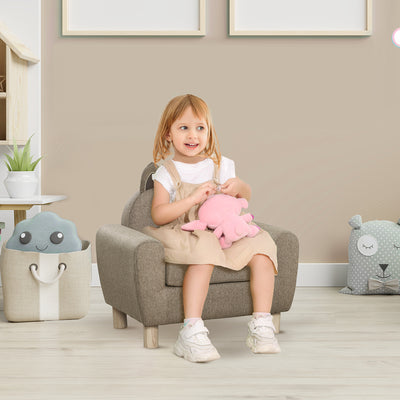 HOMCOM Kids Sofa Toddler Chair Children Armchair for Preschool Bedroom Playroom with Ear Modeling Wood Brown 