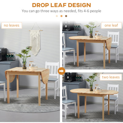 HOMCOM 4-6 Person Wooden Drop-Leaf Table - Natural Finish 