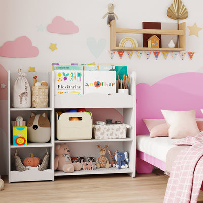 AIYAPLAY Kids Toy Storage Unit, Bear Design Kids Bookshelf and Toy Organiser, for Bedroom, Nursery, Playroom, White 