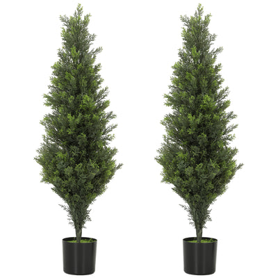 HOMCOM Set of 2 Decorative Artificial Plants Cypress in Weighted Pot, Fake Plant with 564 Leaves, 90cm