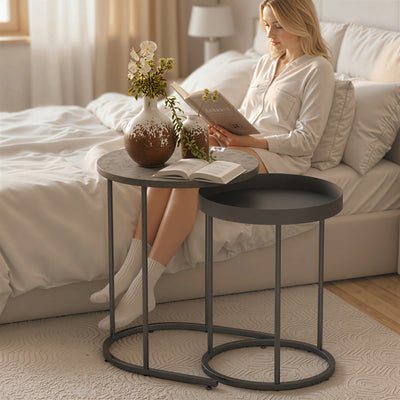 HOMCOM Set of Two Industrial Nesting Tables - Grey 