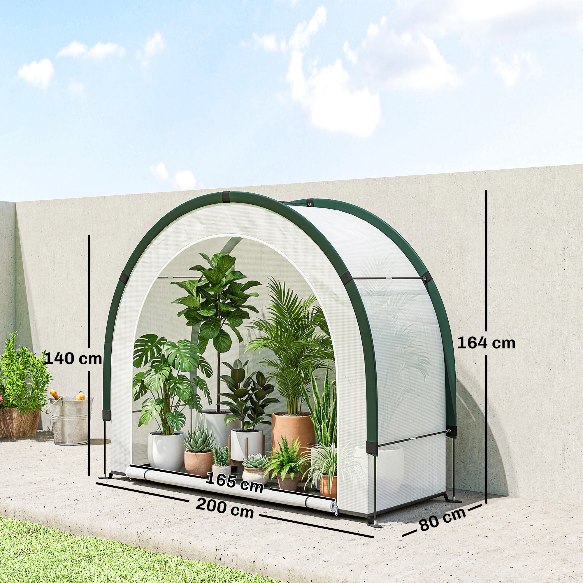 Outsunny Foldable Small Greenhouse, Portable Green House Mini Greenhouse with Zipper Door, PE Base, 200 x 80 x 164 cm, Green 