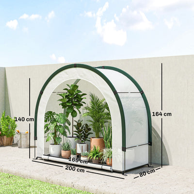 Outsunny Foldable Small Greenhouse, Portable Green House Mini Greenhouse with Zipper Door, PE Base, 200 x 80 x 164 cm, Green 