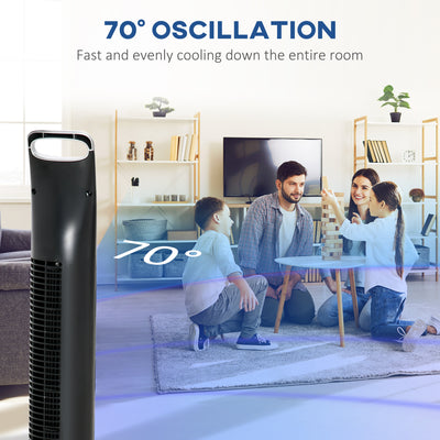 HOMCOM 36'' Freestanding Tower Fan, 3 Speed 3 Mode, 7.5h Timer, 70 Degree Oscillation, LED Panel, 5M Remote Controller, Silver 