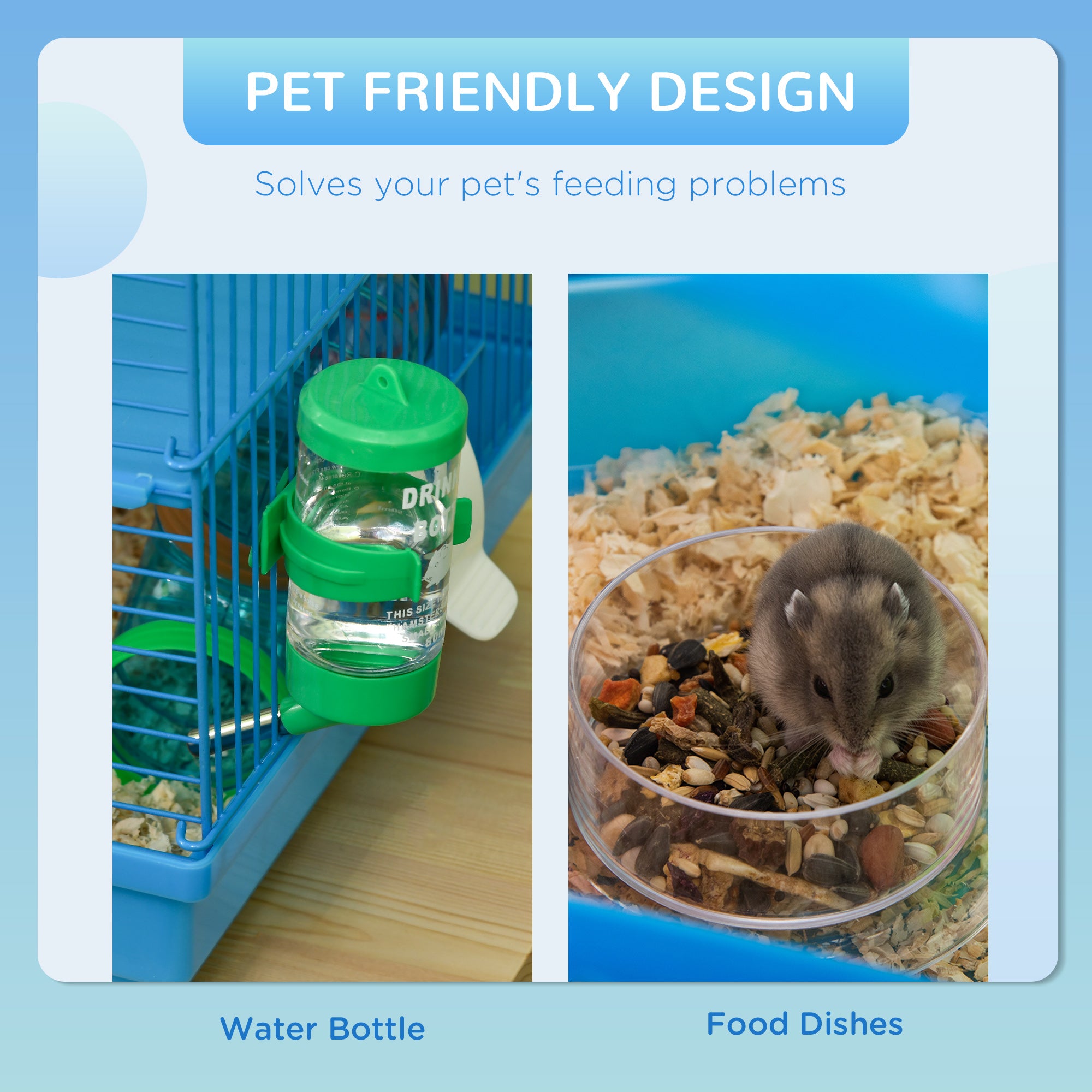 PawHut 5 Tier Hamster Cage Carrier Habitat with Exercise Wheels Tunnel Tube Water Bottle Dishes House Ladder for Dwarf Mice, Blue 