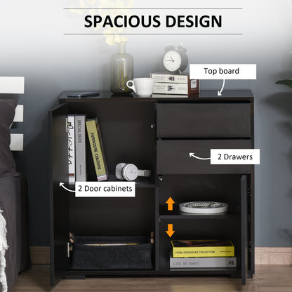 HOMCOM High Gloss Frame Sideboard, Push-Open Design with 2 Drawers for Living Room, Bedroom, 74H x 79W x 36Dcm, Black 