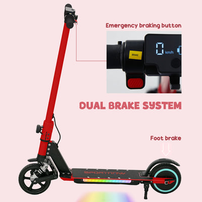 SPORTNOW Folding Electric Scooter for Kids Age 6-14 with Dual Brakes, Front Suspension, LED Colourful Lights and Display, 6.8kg Lightweight Aluminium E Scooter, Up to 14 KM/H & 6 KM, Red 