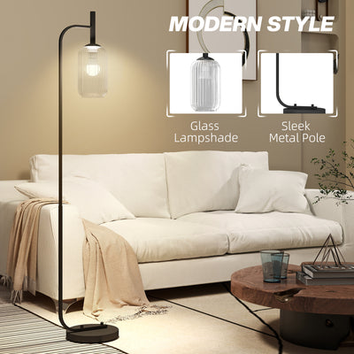 HOMCOM Floor Lamp for Living Room with Glass Lampshade, Modern Standing Lamp with Foot Switch for Bedroom, Bulb not Included, Black 