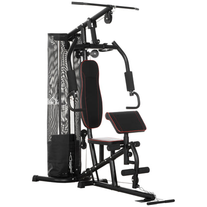 HOMCOM Multi-Functional Home Gym Workout Station, 45Kg Weight Stack Multi Gym Fitness Equipment for Full Body Fitness 
