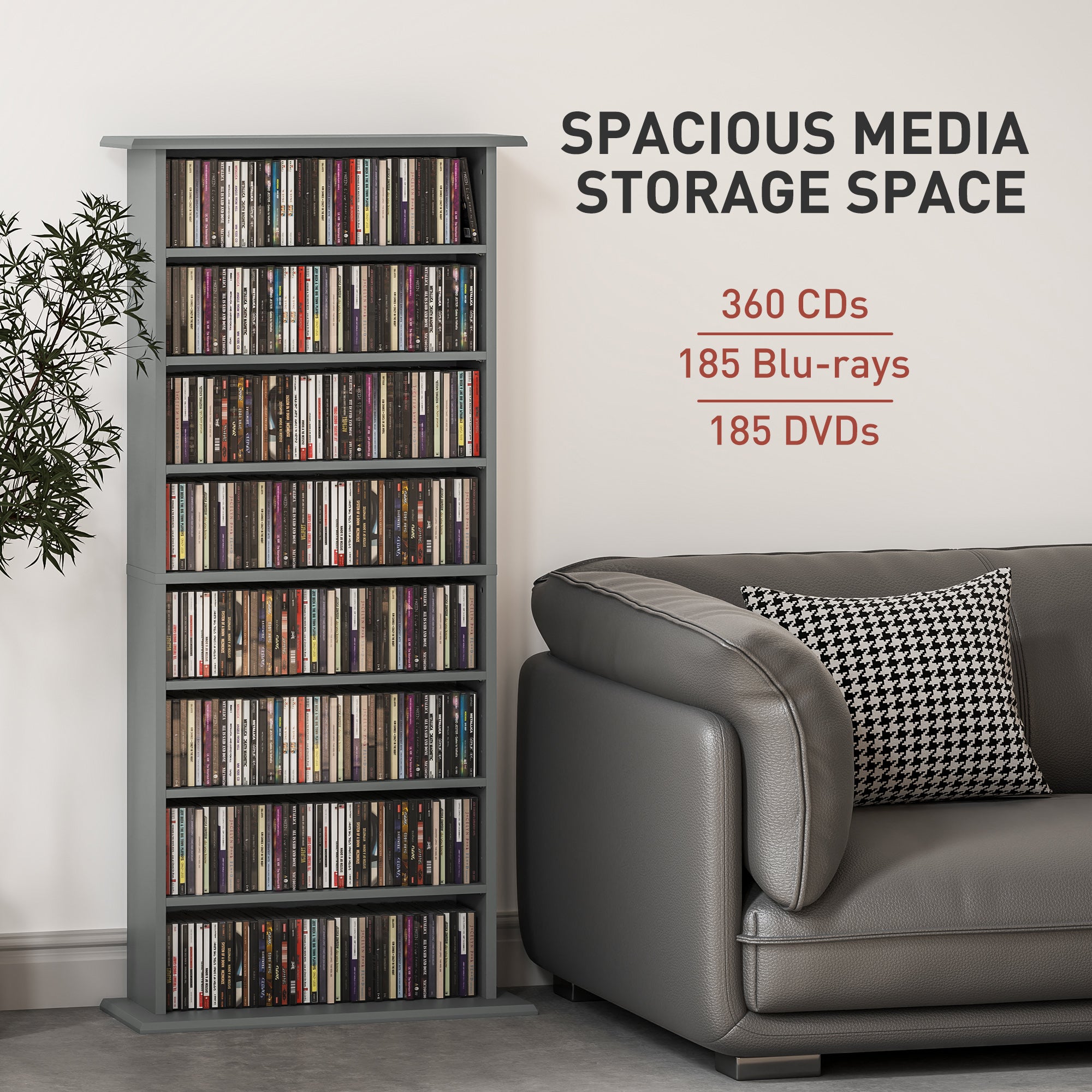 HOMCOM 360 CD/185 DVD/185 Blu-ray Storage Unit - Grey