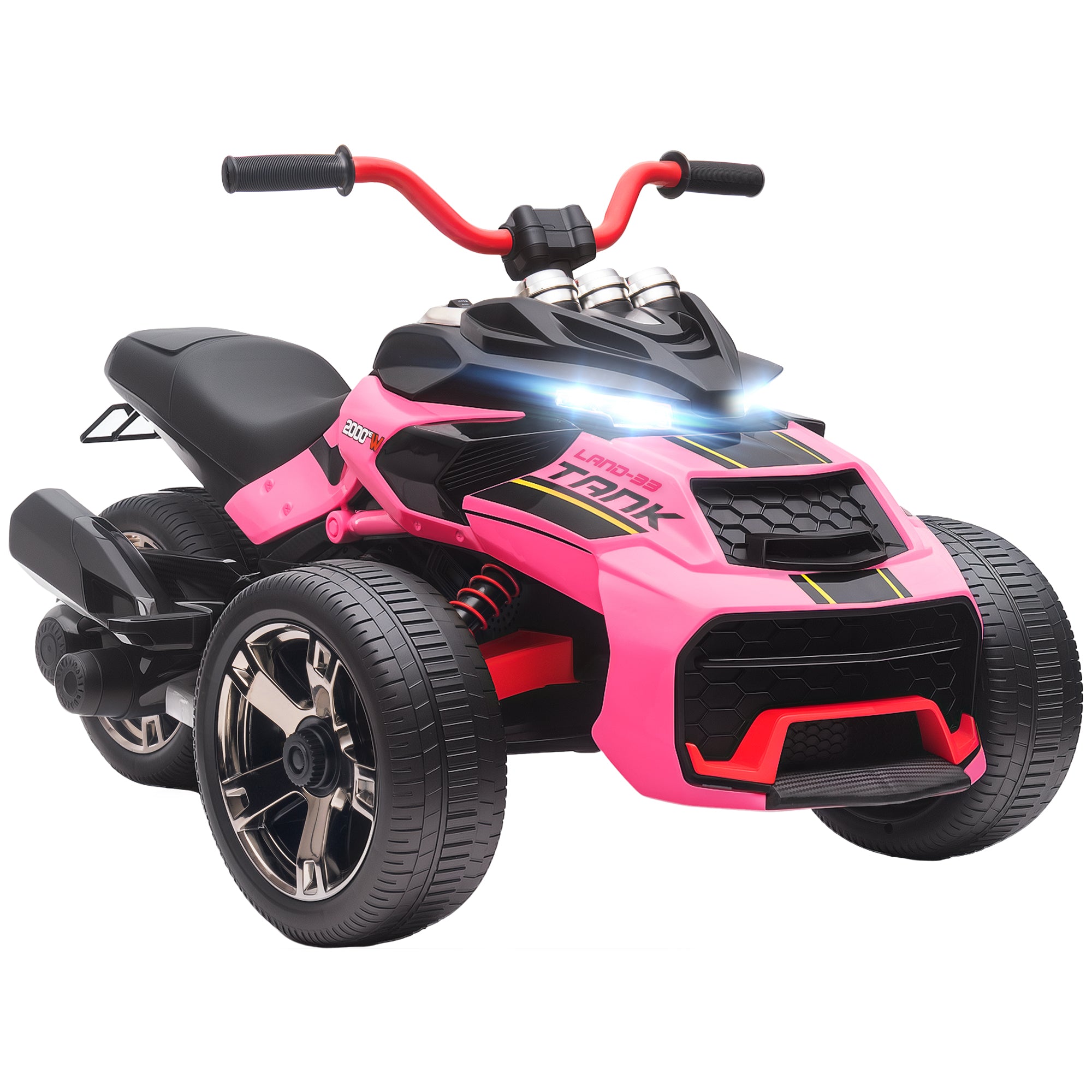AIYAPLAY 12V Kids Electric Ride On Car with 3 Wheeler, MP3 Player, Horn, 2 Speeds, LED Lights for Boys & Girls Ages 3-8, Pink 
