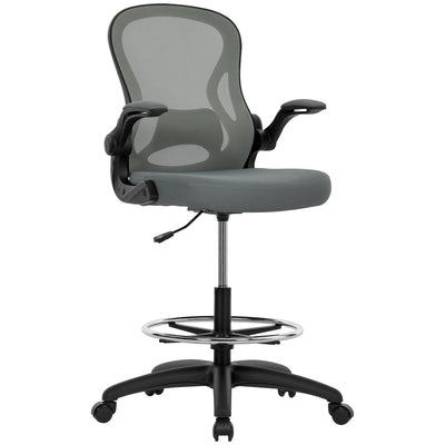 Vinsetto Drafting Chair, Ergonomic Tall Office Chair with Flip-up Armrests, Mesh Back, Lumbar Support, Adjustable Height and Foot Ring, Swivel Wheels, for Standing Desk, Charcoal Grey 