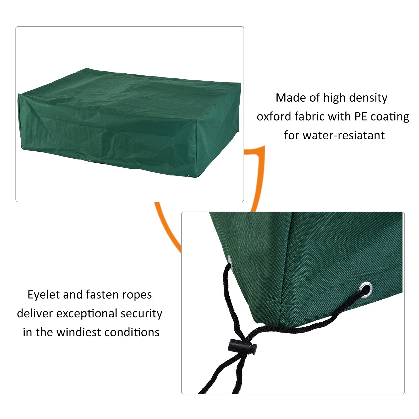 Outsunny Garden Furniture Cover, Oxford Fabric Outdoor Rectangular Rattan Furniture Cover with PE Coating, Waterproof, Windproof, Anti-UV, 222 x 155 x 67cm, Green 