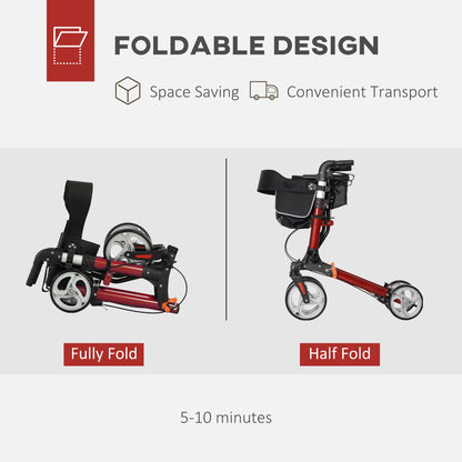 HOMCOM 88.5-106cm Aluminium Frame Rollator Walker, with Brakes - Red 