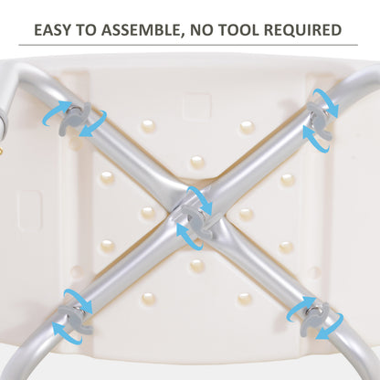 HOMCOM Height Adjustable Bath Stool, Aluminium Shower Stool with Non-Slip Pads for Elderly, Disabled, Seniors, Pregnant, White 
