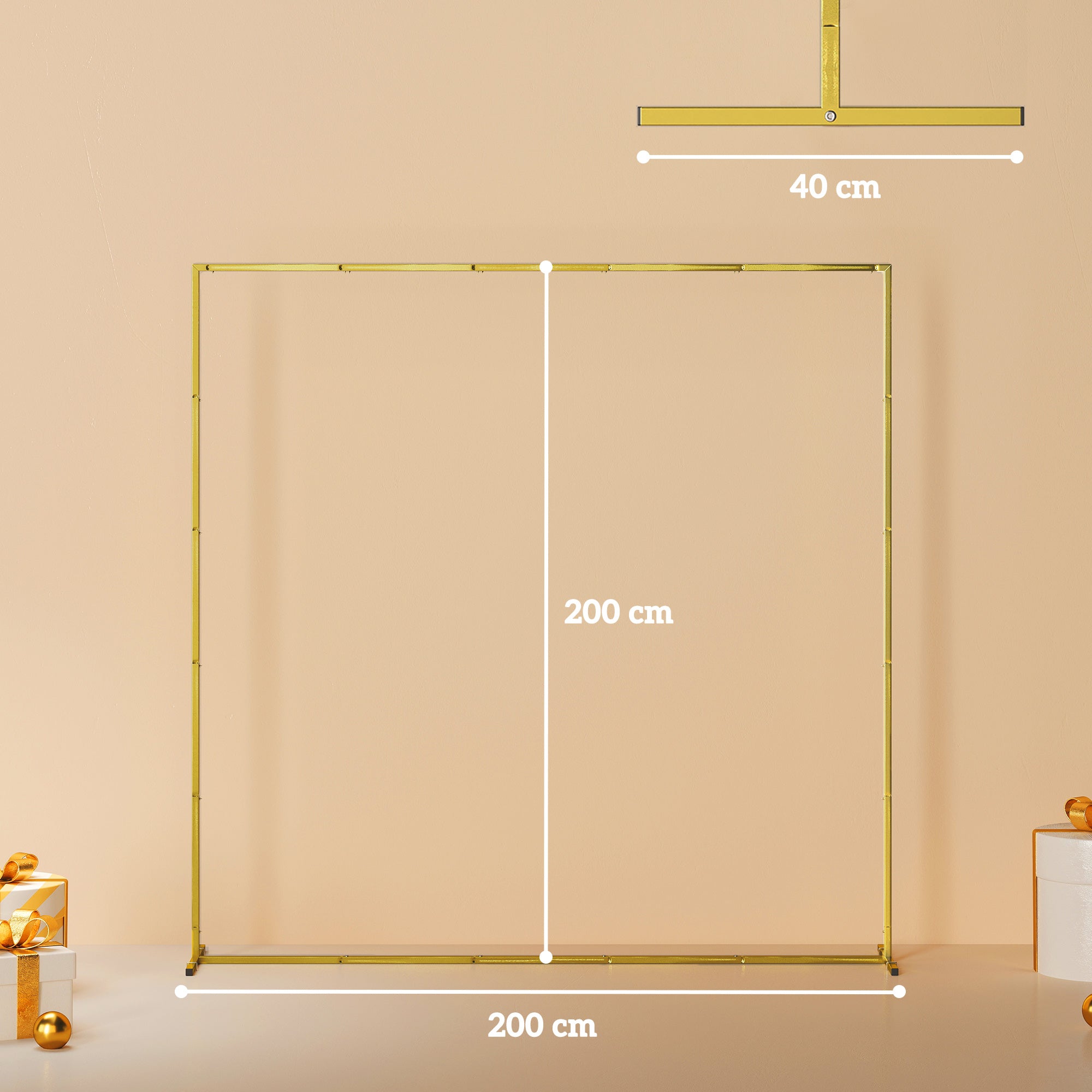 Outsunny Wedding Arch Backdrop Stand, Square Metal Arch Frame with U-shaped Stakes, Gold Wedding Arch, 6.6 FT 