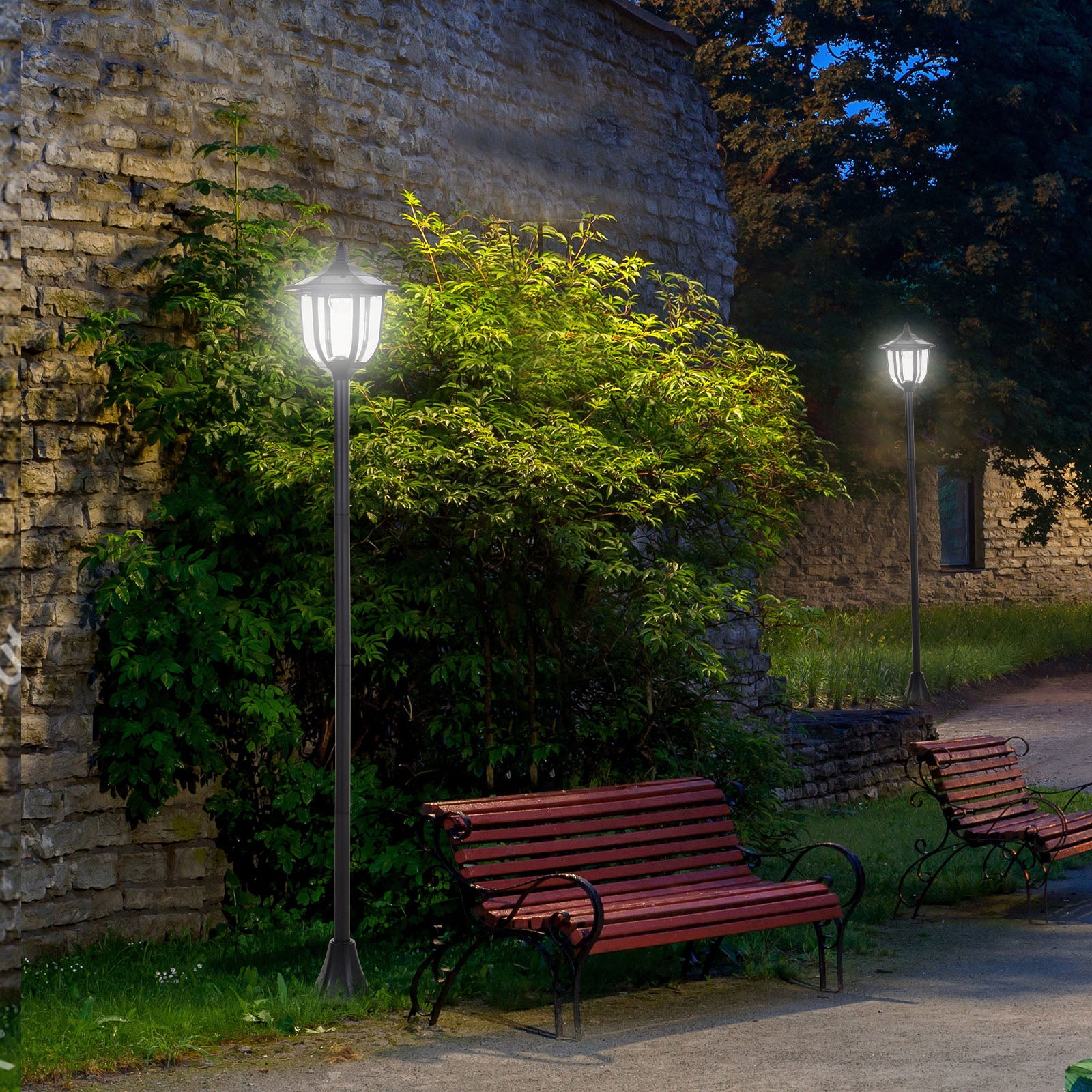 Outsunny Outdoor Garden Solar Post Lamp Sensor Light  LED Lantern Bollard Pathway Torch Light 1.77m Tall 