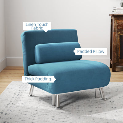 HOMCOM Single Velvet-Feel Sleeper Chair - Blue 