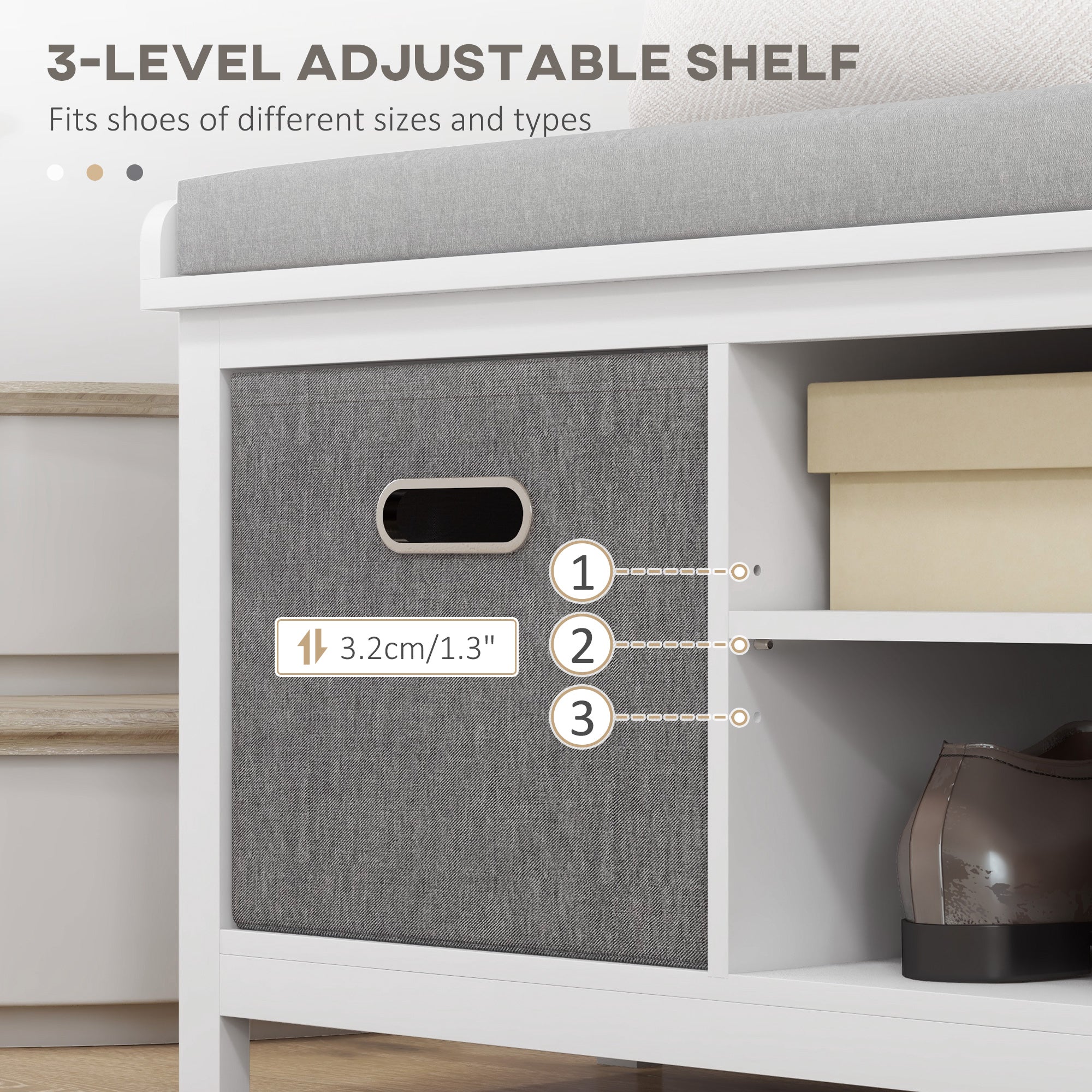 HOMCOM Shoe Storage Bench, with Cushion Seat - White/Grey 
