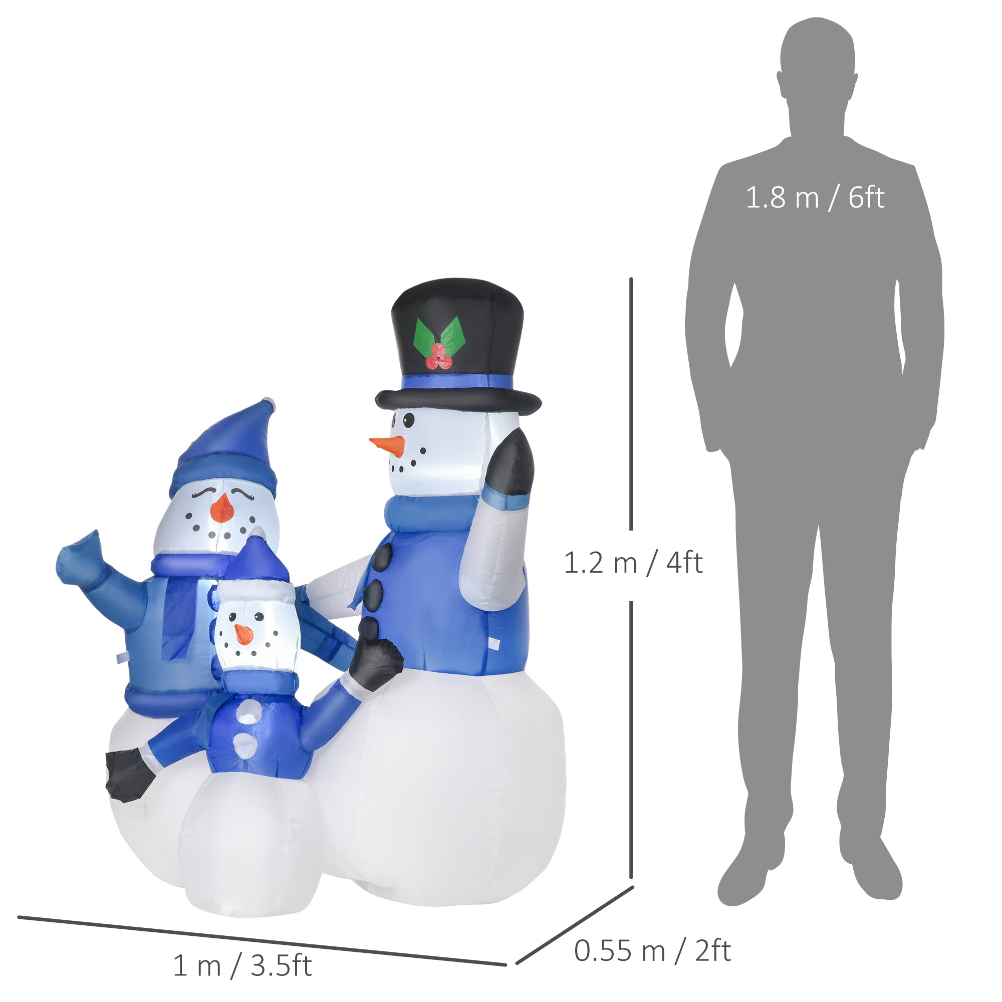 HOMCOM 4ft Inflatable Christmas Snowmen Family Xmas LED Outdoor Indoor Holiday Decorations Yard 