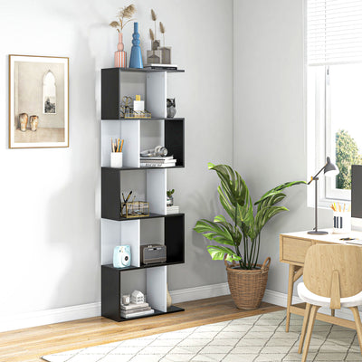 HOMCOM 5-tier Bookcase Storage Display Shelving S Shape design Unit Divider Black 