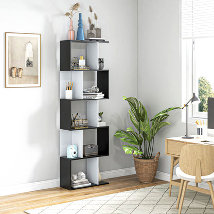 HOMCOM 5-tier Bookcase Storage Display Shelving S Shape design Unit Divider Black 