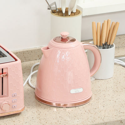 HOMCOM Kettle and Toaster Set, 1.7L 3000W Fast Boil Jug Kettle, 4 Slice Toaster with 7 Level Browning Controls, Light Pink 
