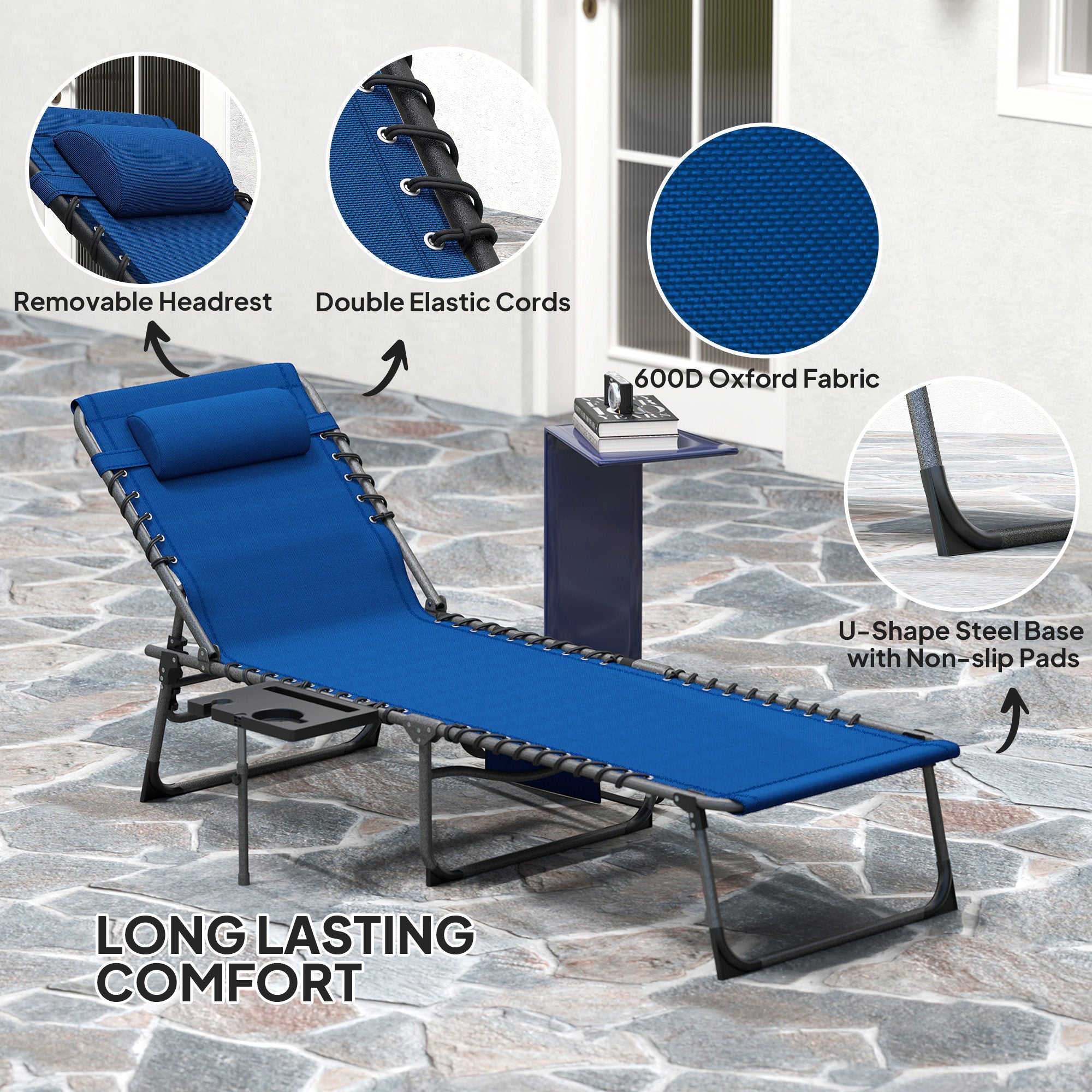Outsunny Five-Position Reclining Sun Lounger - Dark Blue 