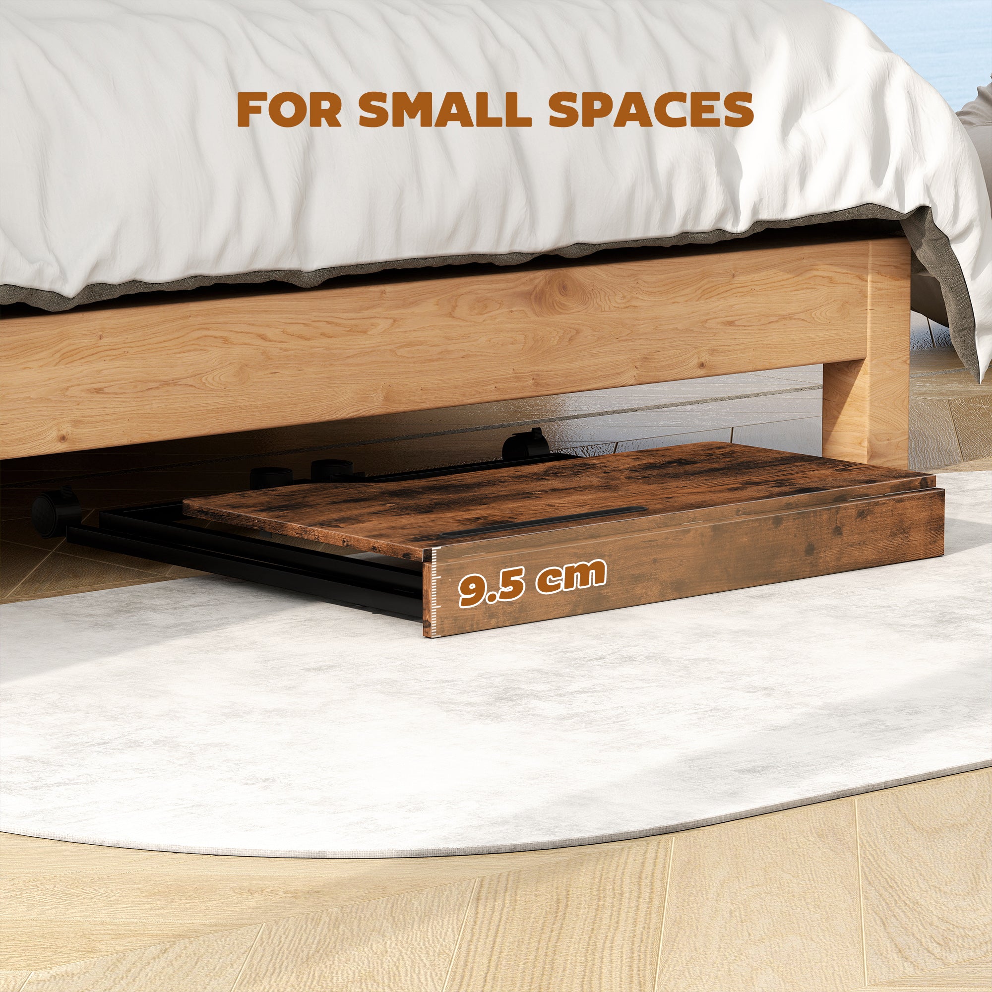 HOMCOM Folding Small Desk on Wheels - Rustic Brown 