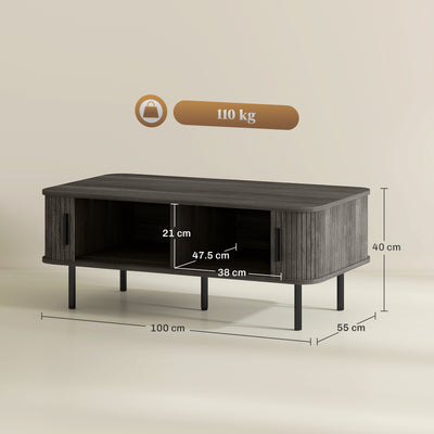 HOMCOM Coffee Table with Storage, Living Room Table with Slatted Tambour Sliding Doors and Foot Pads, Rectangular Coffee Table with Elevated Base for Living Room, Grey Wood-Effect 