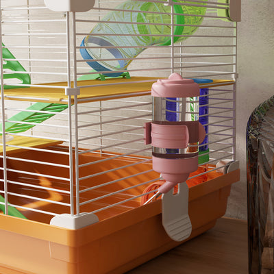 PawHut 5 Tier Hamster Cage Carrier Habitat w/ Exercise Wheels, Tunnel, Orange 