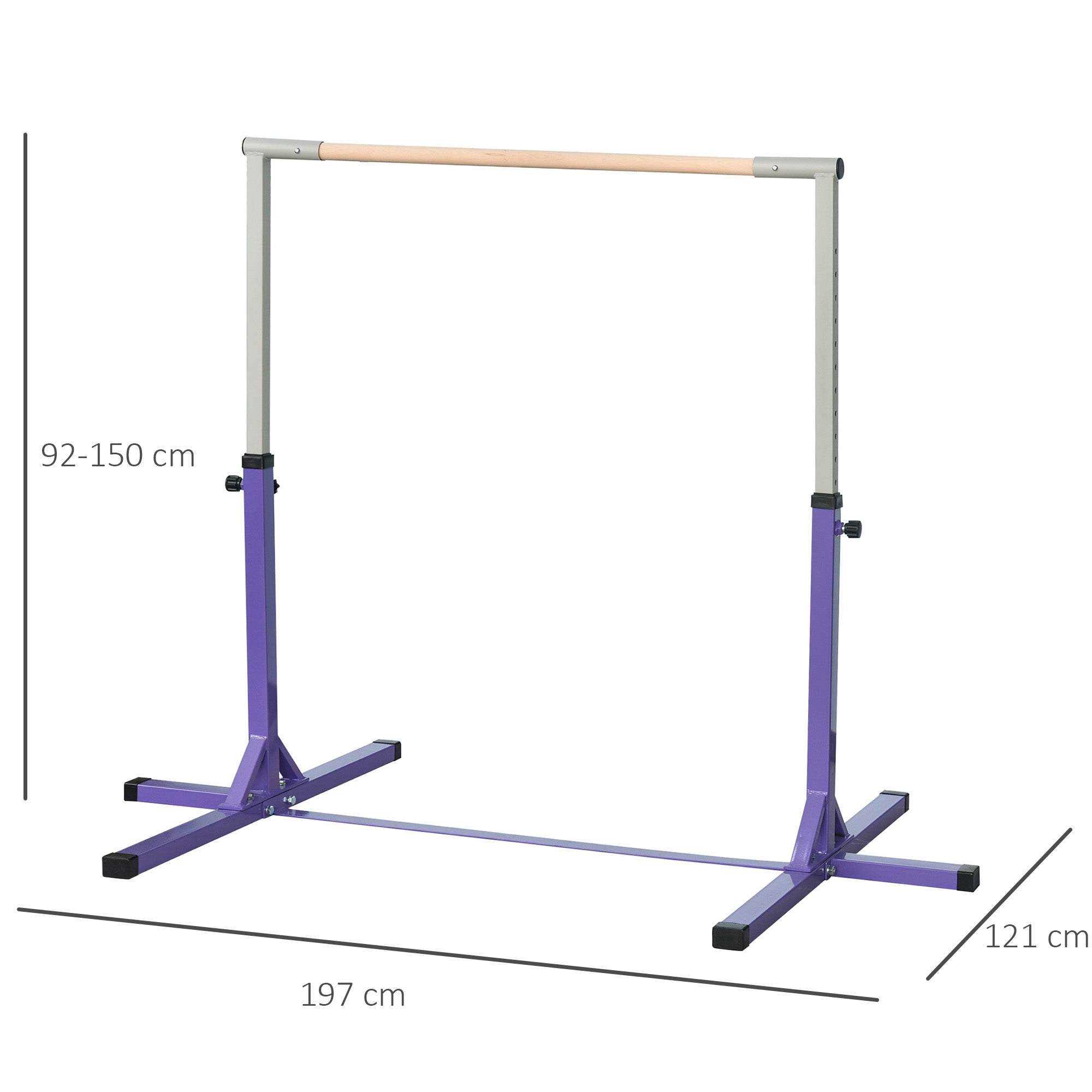 HOMCOM Steel Frame Adjustable Horizonal Gymnastics Bar For Kids Home Gym Training Purple 