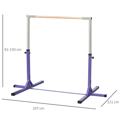 HOMCOM Steel Frame Adjustable Horizonal Gymnastics Bar For Kids Home Gym Training Purple 