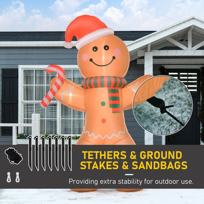 HOMCOM 8ft Christmas Inflatable Gingerbread Man, Lighted Blow Up Yard Decor Indoor Outdoor Garden Lawn Party Prop 