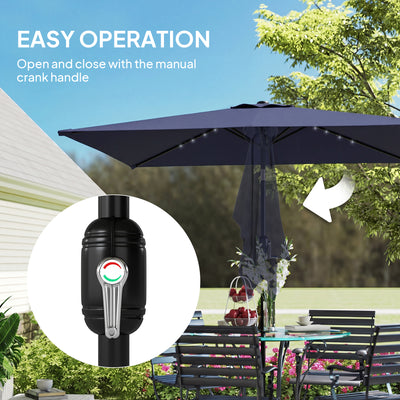 Outsunny 3 x 2 m Garden Parasol Umbrella with LED Solar Light, Parasol Cover, Outdoor Market Patio Umbrella, Navy Blue 