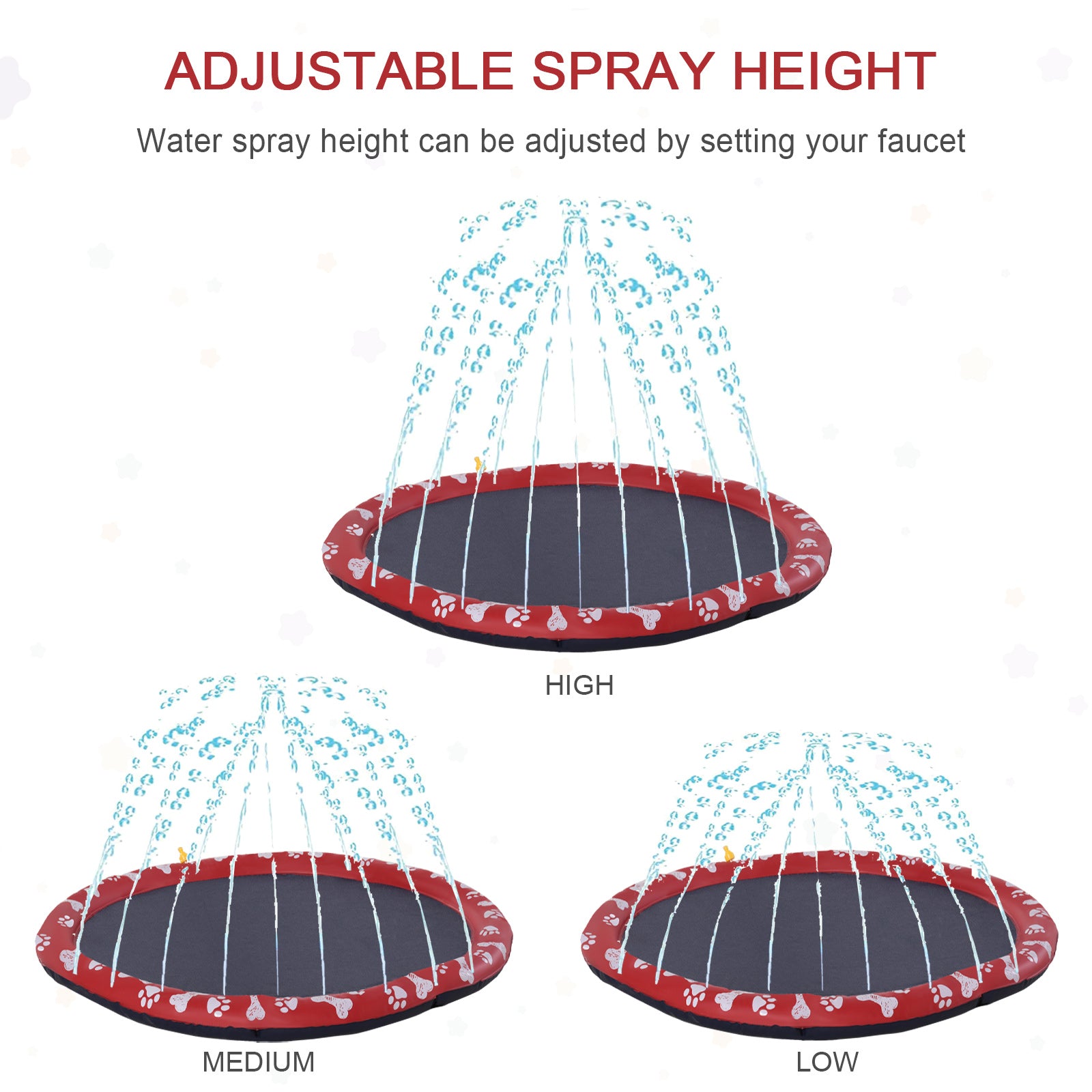 PawHut 170cm Splash Pad Sprinkler for Pets Dog Bath Pool Water Game Mat Toy Non-slip Outdoor Backyard Red 