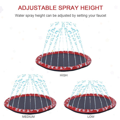 PawHut 170cm Splash Pad Sprinkler for Pets Dog Bath Pool Water Game Mat Toy Non-slip Outdoor Backyard Red 
