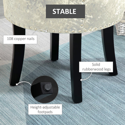 HOMCOM Dressing Table Stool with Rubber Wood Legs, Ice Velvet Vanity Stool for Living Room Bedroom, Beige 