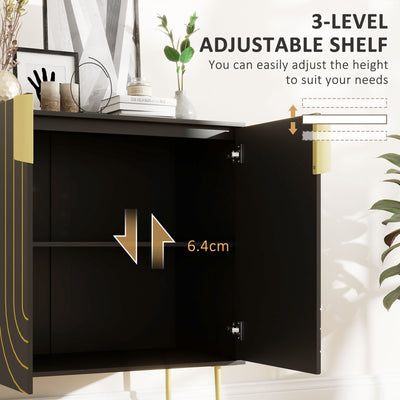 HOMCOM Art Deco Inspired Sideboard, with Adjustable Shelf - Black/Gold Tone 
