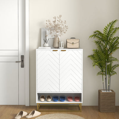 HOMCOM Shoe Storage Cabinet, Modern Shoe Cupboard with Open Shelf, Adjustable Shelf, 6 Vents, Shoe Rack for 12 Pairs of Shoes 
