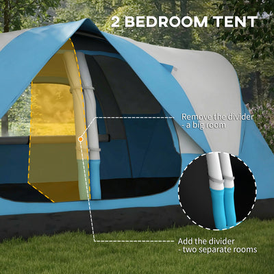 Outsunny Camping Tent for 6-8 Man with 2000mm Waterproof Rainfly and Carry Bag for Fishing Hiking Festival, Sky Blue 
