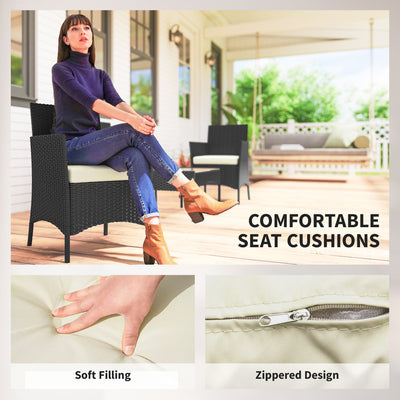 Outsunny 4 Piece Rattan Garden Furniture Sofa Set with Loveseat, Armchairs, Glass-Top Coffee Table and Cushions, Cream White 