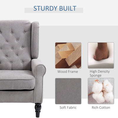 HOMCOM Retro Accent Chair, Wingback Armchair with Wood Frame Button Tufted Design for Living Room Bedroom, Grey 