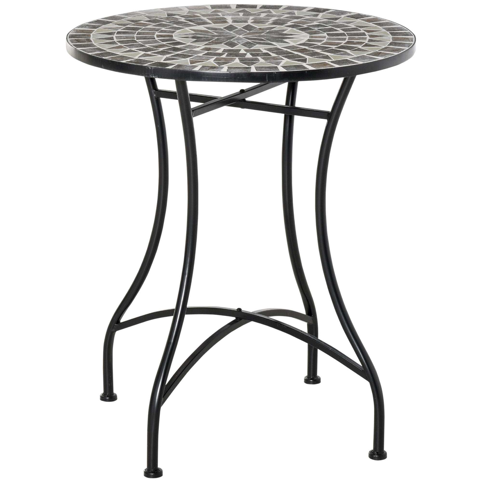 Outsunny Round Mosaic Tabletop Garden Table - Grey/Black 