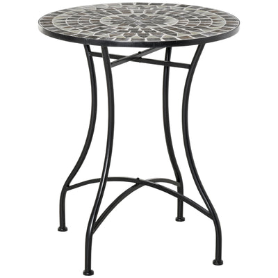 Outsunny Round Mosaic Tabletop Garden Table - Grey/Black 