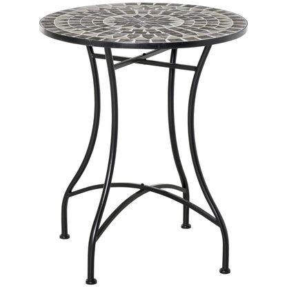 Outsunny Round Mosaic Tabletop Garden Table - Grey/Black 