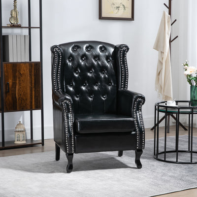 HOMCOM Wingback Accent Chair Tufted Chesterfield-style Armchair with Nail Head Trim for Living Room Bedroom Black 