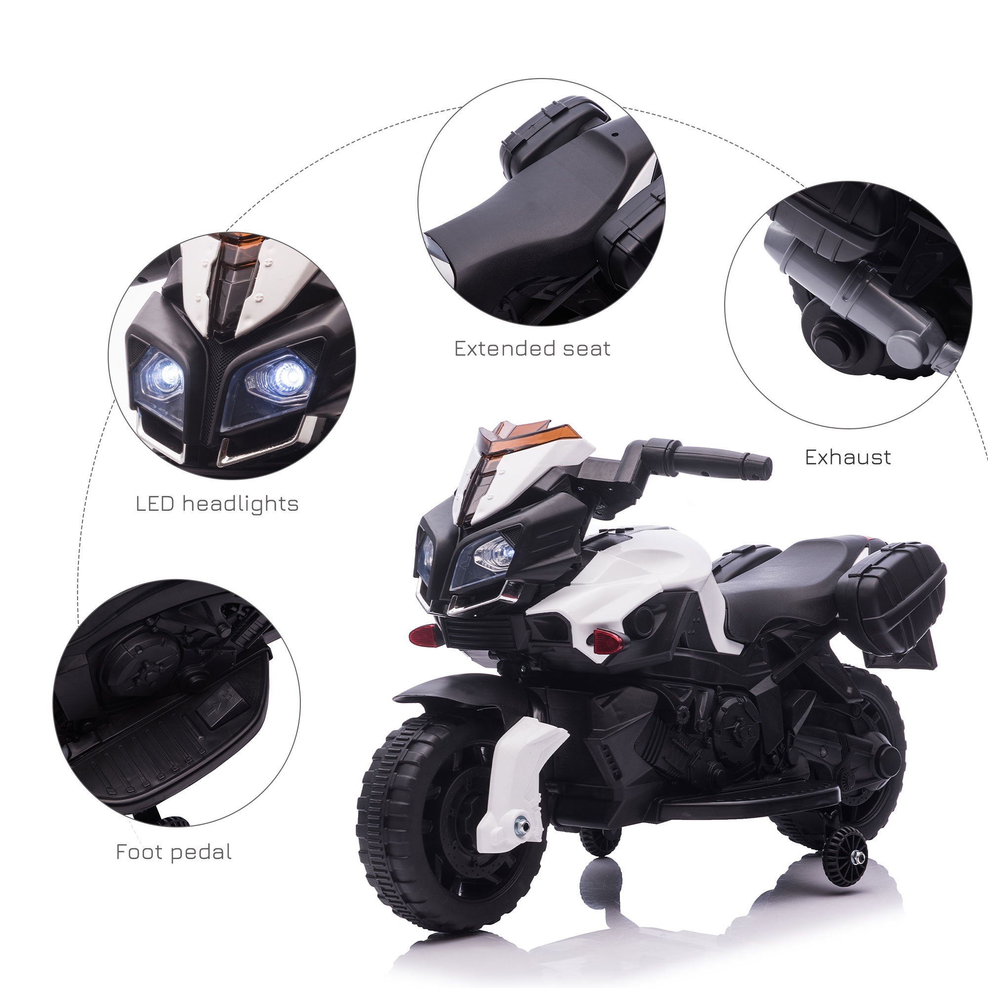 HOMCOM Kids Electric Motorbike 6V Ride on Motorcycle Vehicle w/ Lights Horn Sounds for 1.5-4 Years Old White 